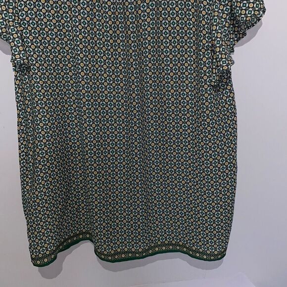 Max Studio Women's Green Yellow Geometric Chiffon Tie Neck Blouse Top Size Large - Picture 7 of 9